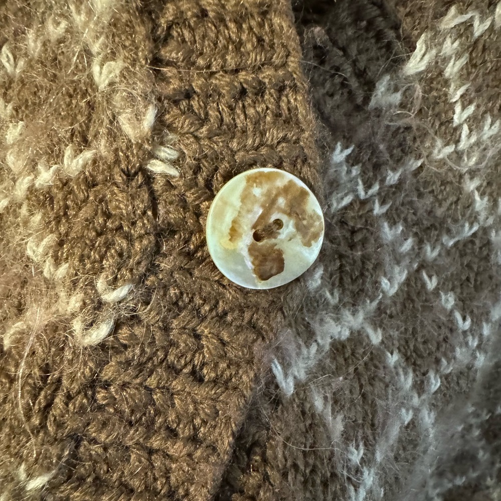Vintage Handknit Fair Isle Cardigan Abalone Button Up Sweater Grandpa Grannycore - Picture 7 of 12